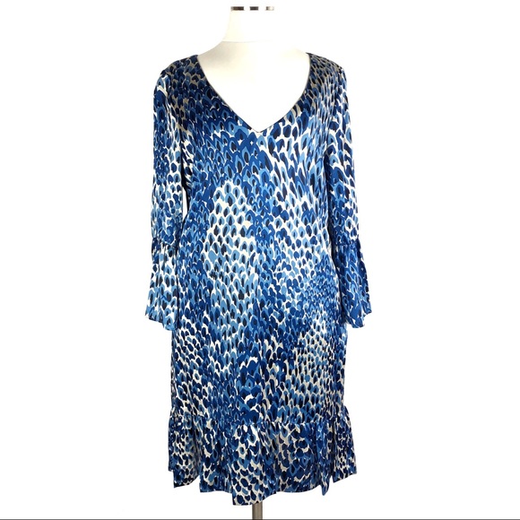Tibi Dresses & Skirts - TIBI Silk Dress 10 Blue Abstract Print V Neck d401